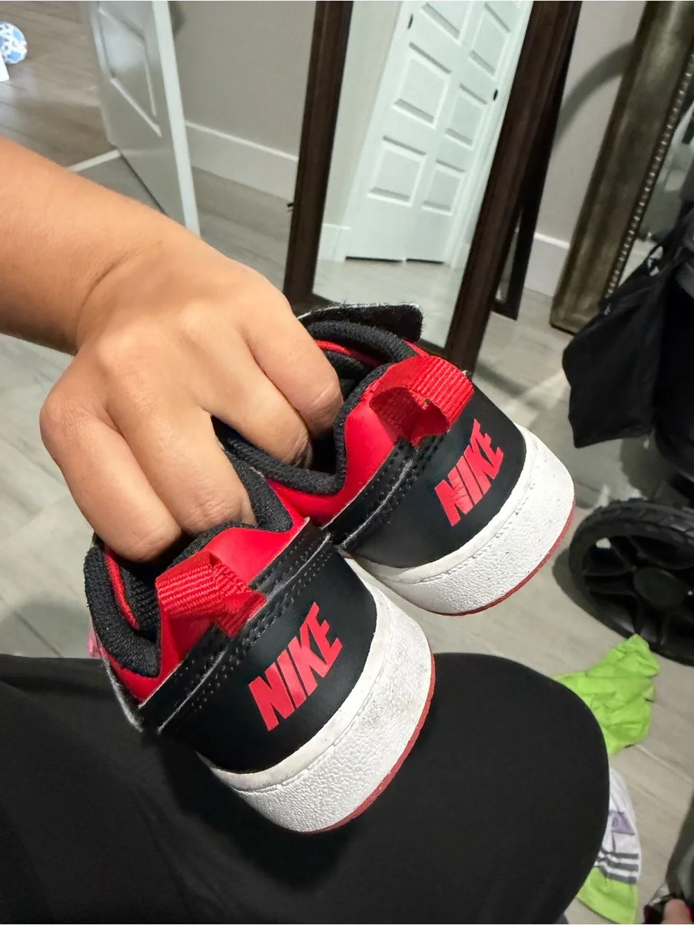 Nike Court Borough Low 2 Toddler Red Black Sneakers Velcro